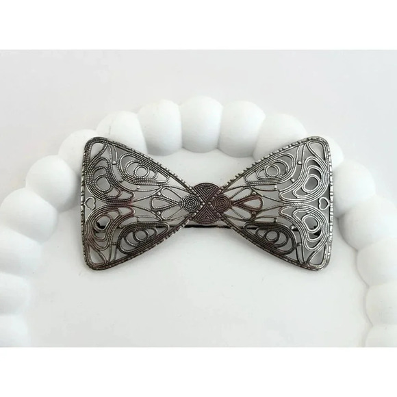 Art Deco Large XL Vintage Textured Handcrafted Cannetille Style Bowtie Brooch - Picture 5 of 10